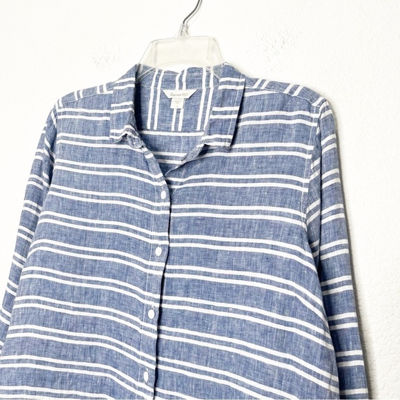 New Garnet Hill Easy Linen Tunic Button Up Shirt Blue Coast Stripe Petite - Picture 4 of 11